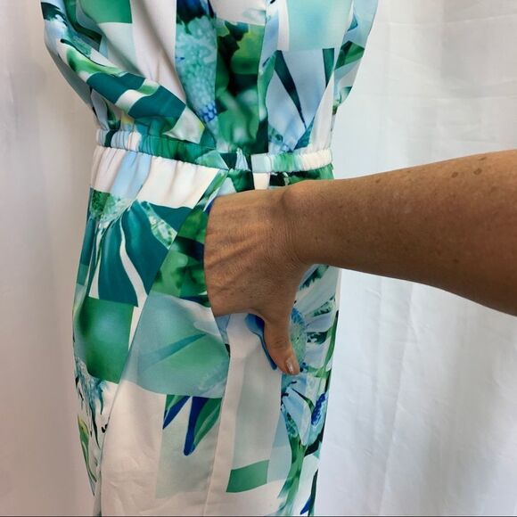 CECE by Cynthia Steffe tropical floral wrap romper blue green Sz 8 NWOT - Picture 7 of 13